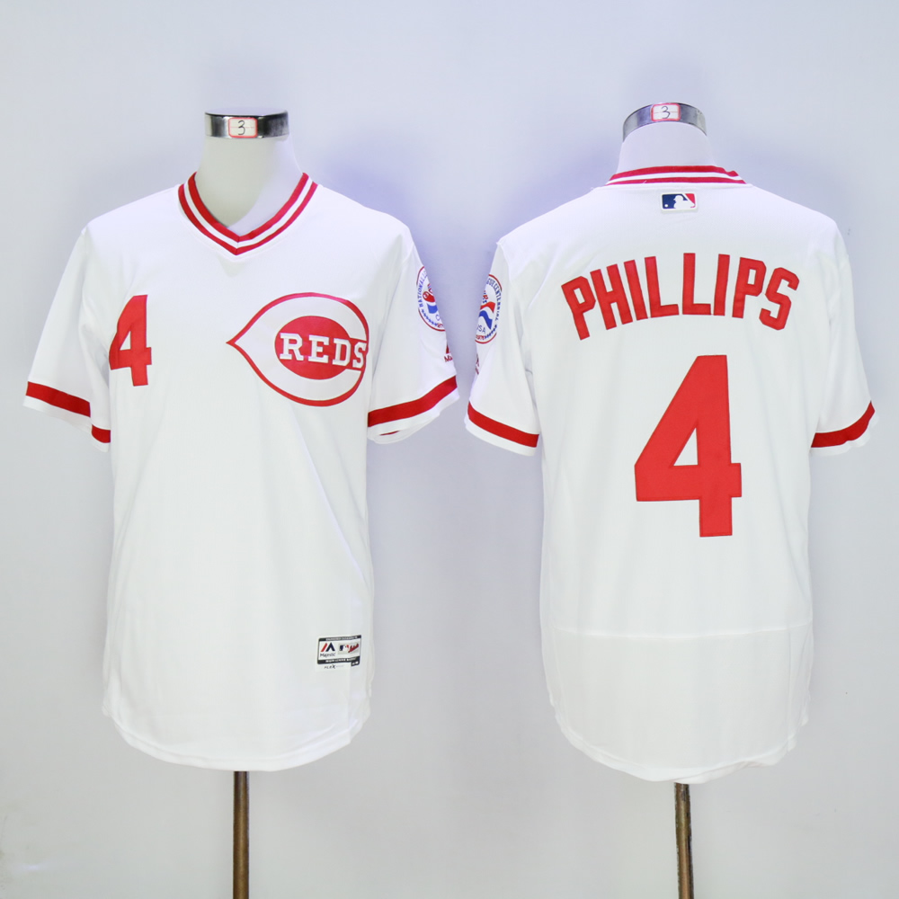 Men MLB Cincinnati Reds #4 Phillips white Mitchell Ness  jerseys